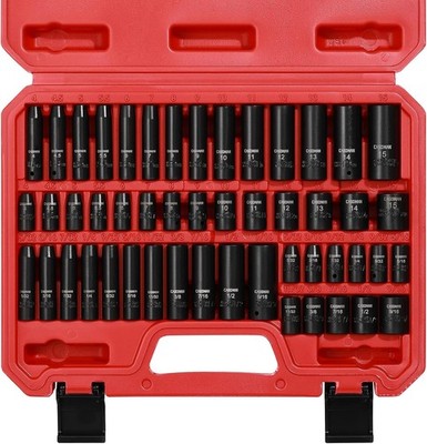 50Pcs 1/4'' Drive Master Impact Socket Set 6-Point, Sae/Metric Standard/Deep,Cr-V