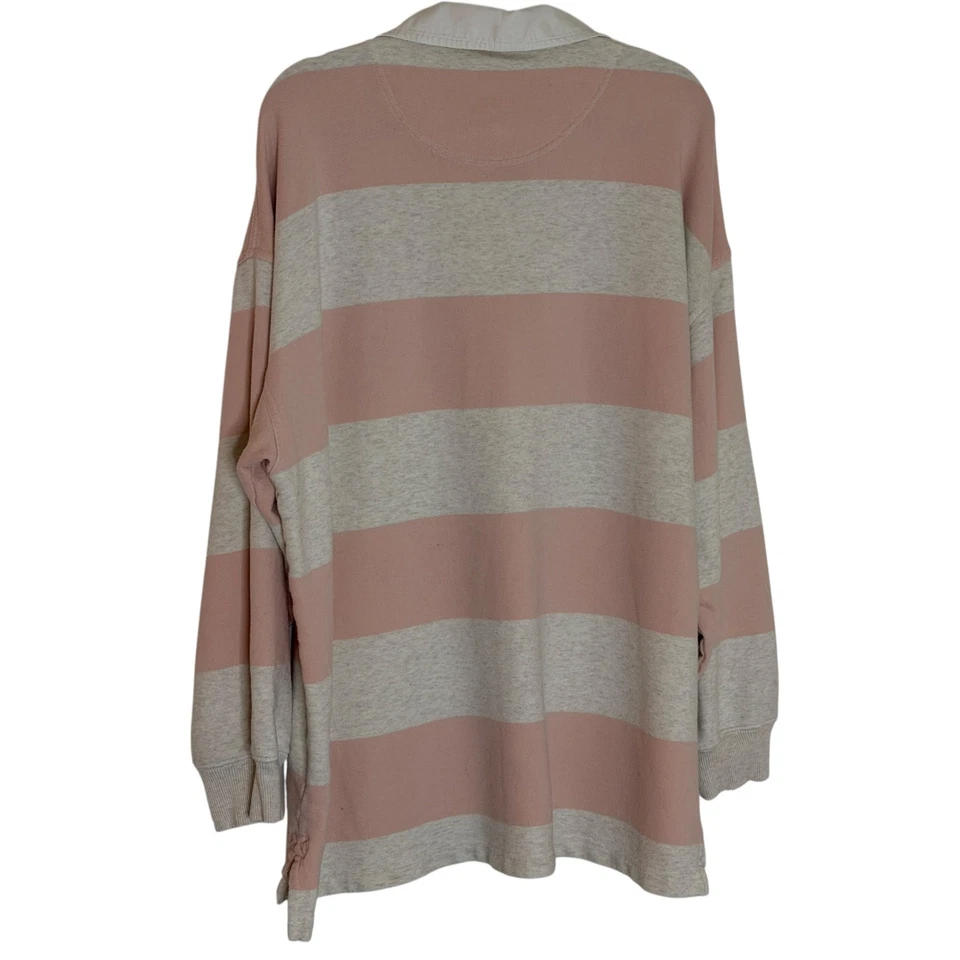 Aerie Sporty Prep Rugby Polo Sudadera Polar Top Camisa Rayas Rosa XL Foto 4 de 4