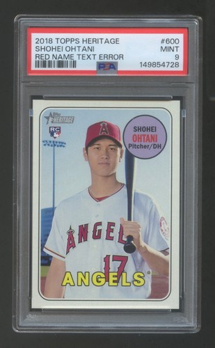 PSA 9 Shohei Ohtani 2018 TOPPS HERITAGE RC RED NAME TEXT ERROR SSP   SUPER RARE