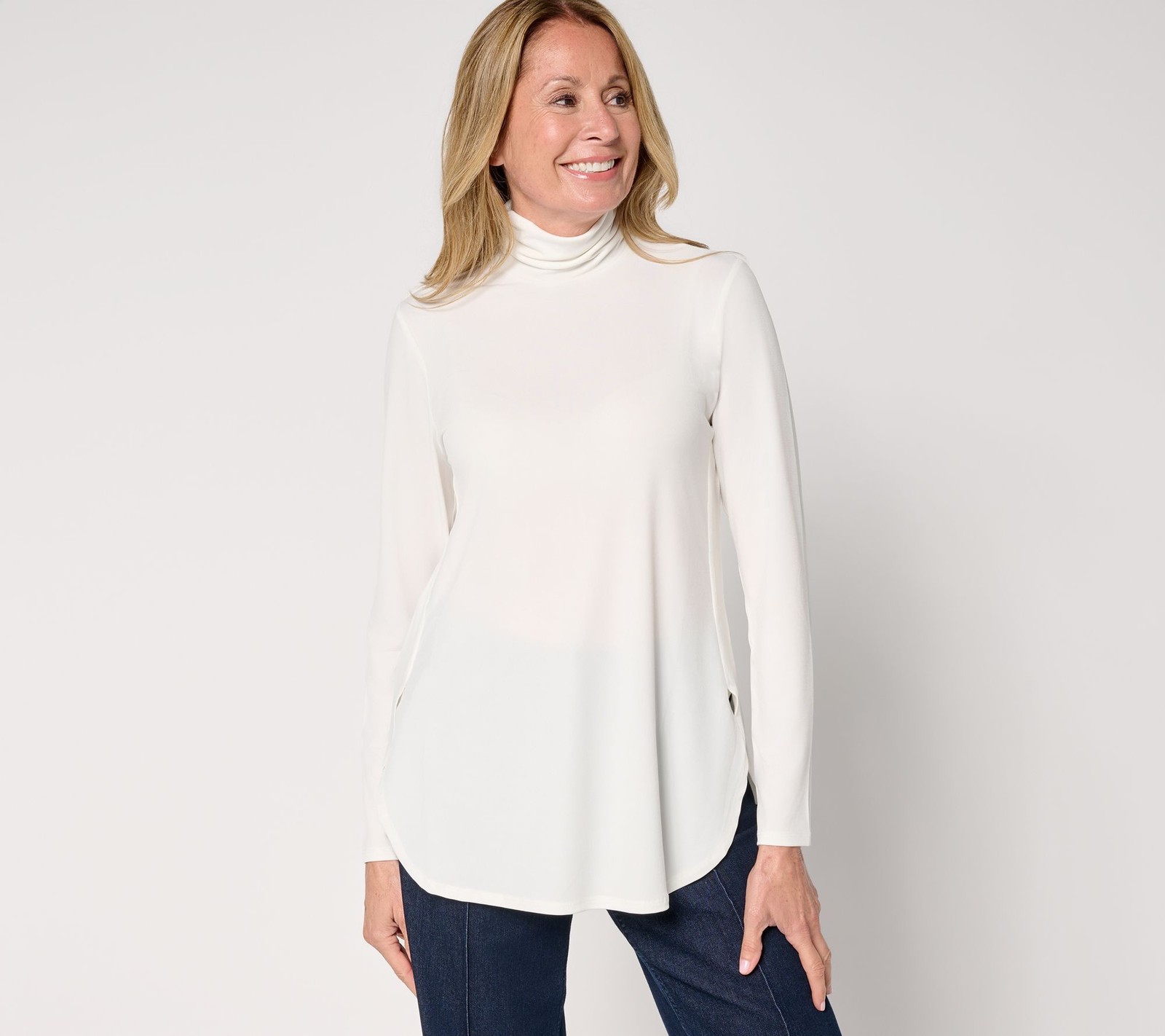 Susan Graver Women's Top Sz S Essentials Liquid Knit Mock-Neck White A703207