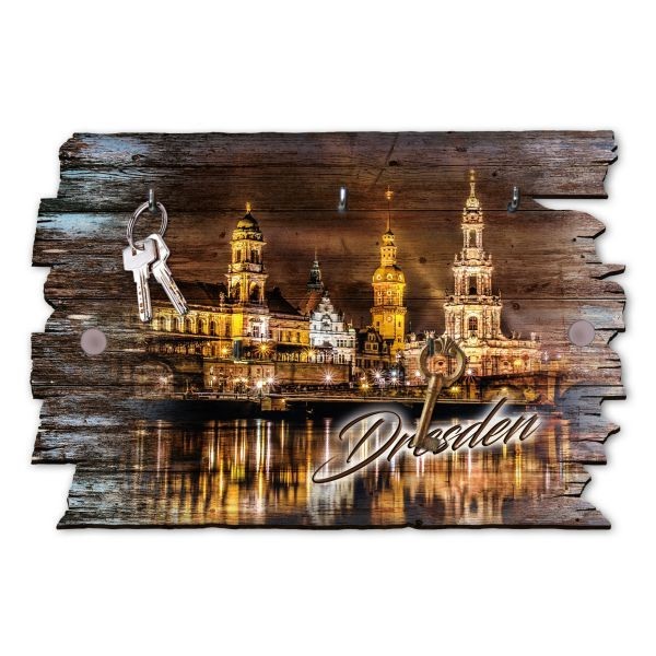 Dresden - SchlüSselbrett Aus Holz Im Shabby Chic Mit 5 Haken, Handgemacht-image