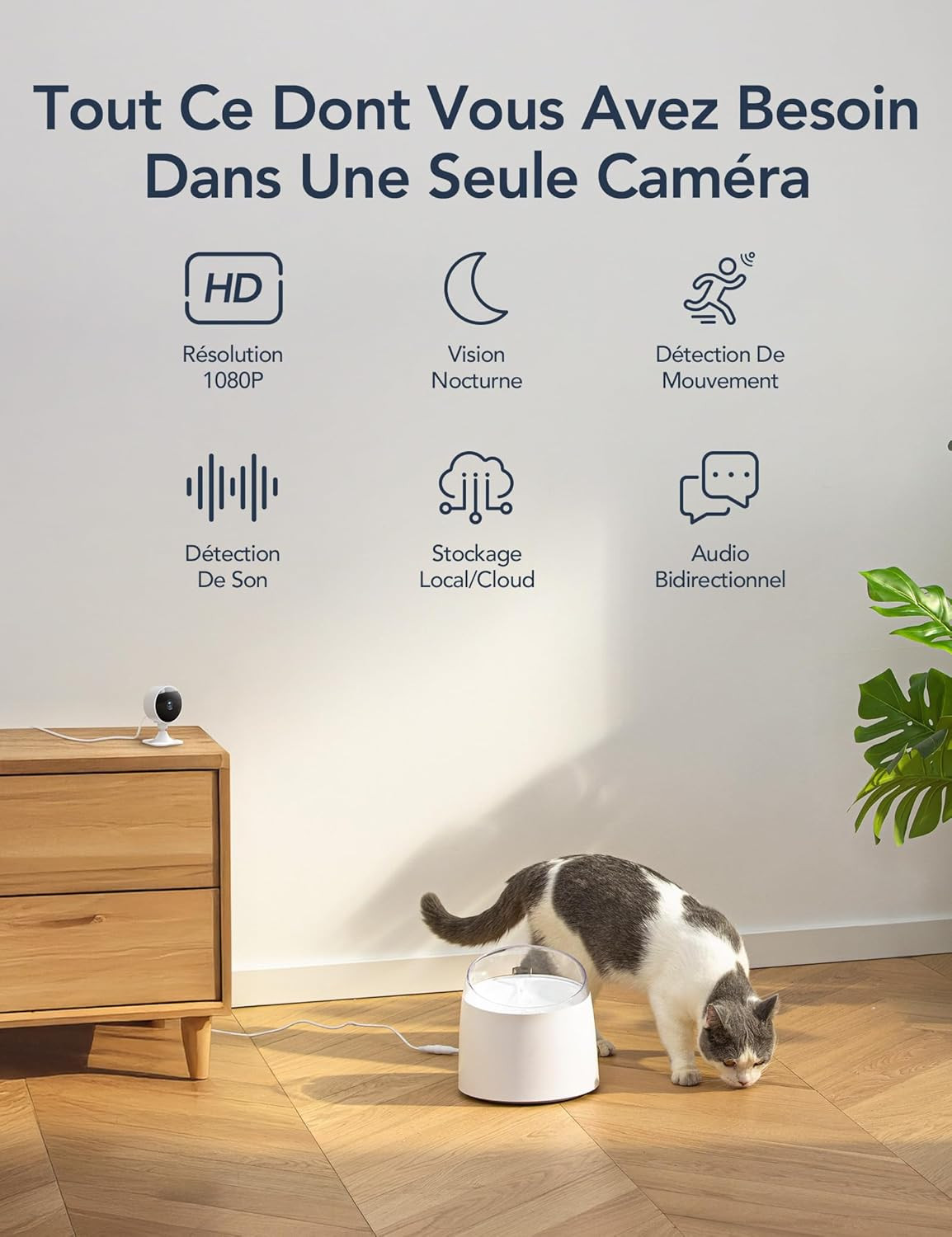 Caméra intérieure Wi-Fi avec détection de mouvement et alerte