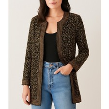 NiteLine by Della Roufogali Beaded Silk Jacket SMALL Black Gold Bead Embellished