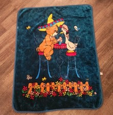 VTG Baby Blanket Teddy Bear Mother Goose Mink Style Plush Teal PicketFence RARE