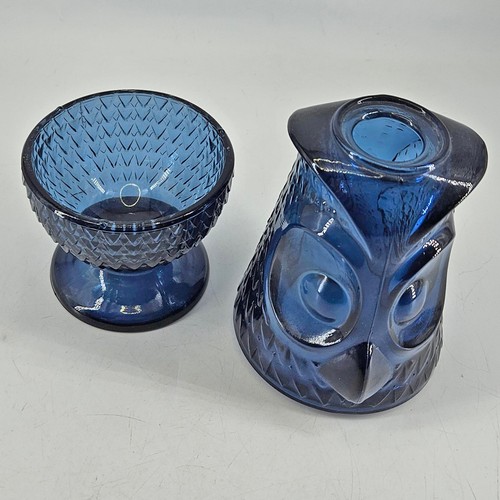Vintage Kerzenhalter anthrazit blau Wikinger Glas Eule Fee Lampe selten - Bild 5 von 9