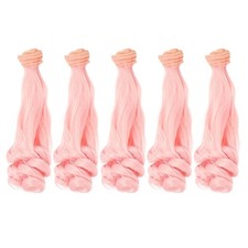 20cm Doll Hair Wefts, 5Pcs Long Curly Hair Doll Wigs, Pink