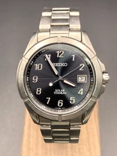 [Exc+5] SEIKO Solar Titanium V145-0AX0 Mens Watch Black Dial Quartz Date Japan