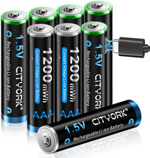 Type-C USB 1.5V 8 Pack AAA 1200mWh Lithium Rechargeable Battery, 1.5V Constant O