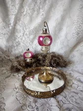 Vintage Set Of Two Double Indent Pink & Silver Shiny Brite Christmas Ornaments