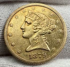 1879-P $5 Liberty Gold Half 1/2 Eagle Philadelphia US Pre-1933 Coin 0.2418 oz