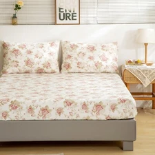 DaDa Bedding Shabby Chic Dainty Cottage Floral Garden Roses Cotton Fitted Sheet