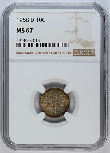 1958-D NGC MS 67 United States Roosevelt Dime 10c - Toned