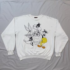 Vintage Looney Tunes Crewneck Sweatshirt Sz Large White 1995 Tweety Back Hit 90s