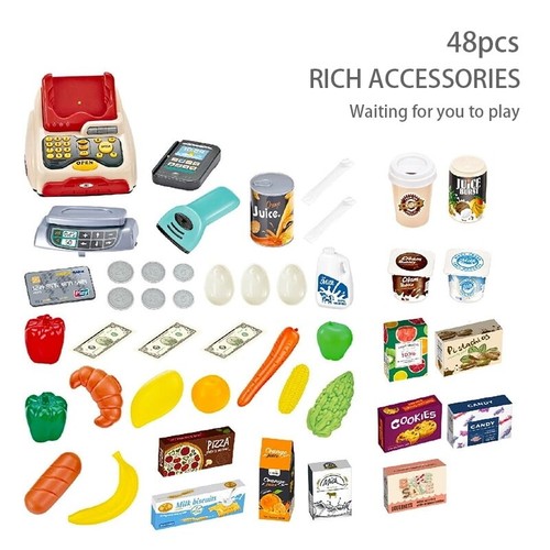 Supermarket Play Set W/ Shopping Cart Cash Register Food Toy Kids 3-7 Years New - Picture 10 of 12