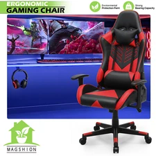 Red Reclinable Gaming Racing Chair[LUMBAR SUPPORT+HEADREST]Computer Swivel Seat