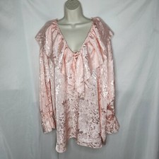 Vtg Victorias Secret Gold Label Ruffle Poet Satin Jacquard Pink Sleep Shirt M L