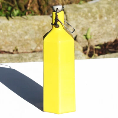 Ancienne bouteille de limonade en grès vernissé jaune pop cigogne - Photo 1/3
