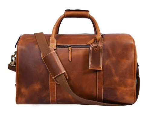 Vintage Style Genuine Leather Duffel Bag – Travel Overnight Weekender Bag