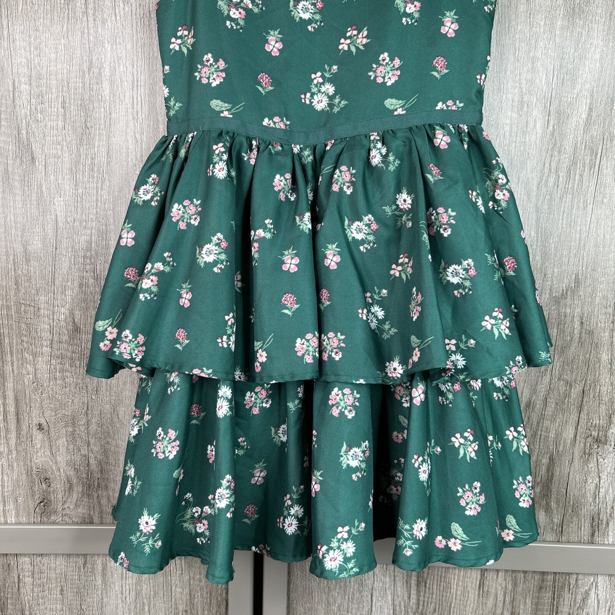 janie and jack green dress Girls Sz 6 Tiered Floral Formal length:Long