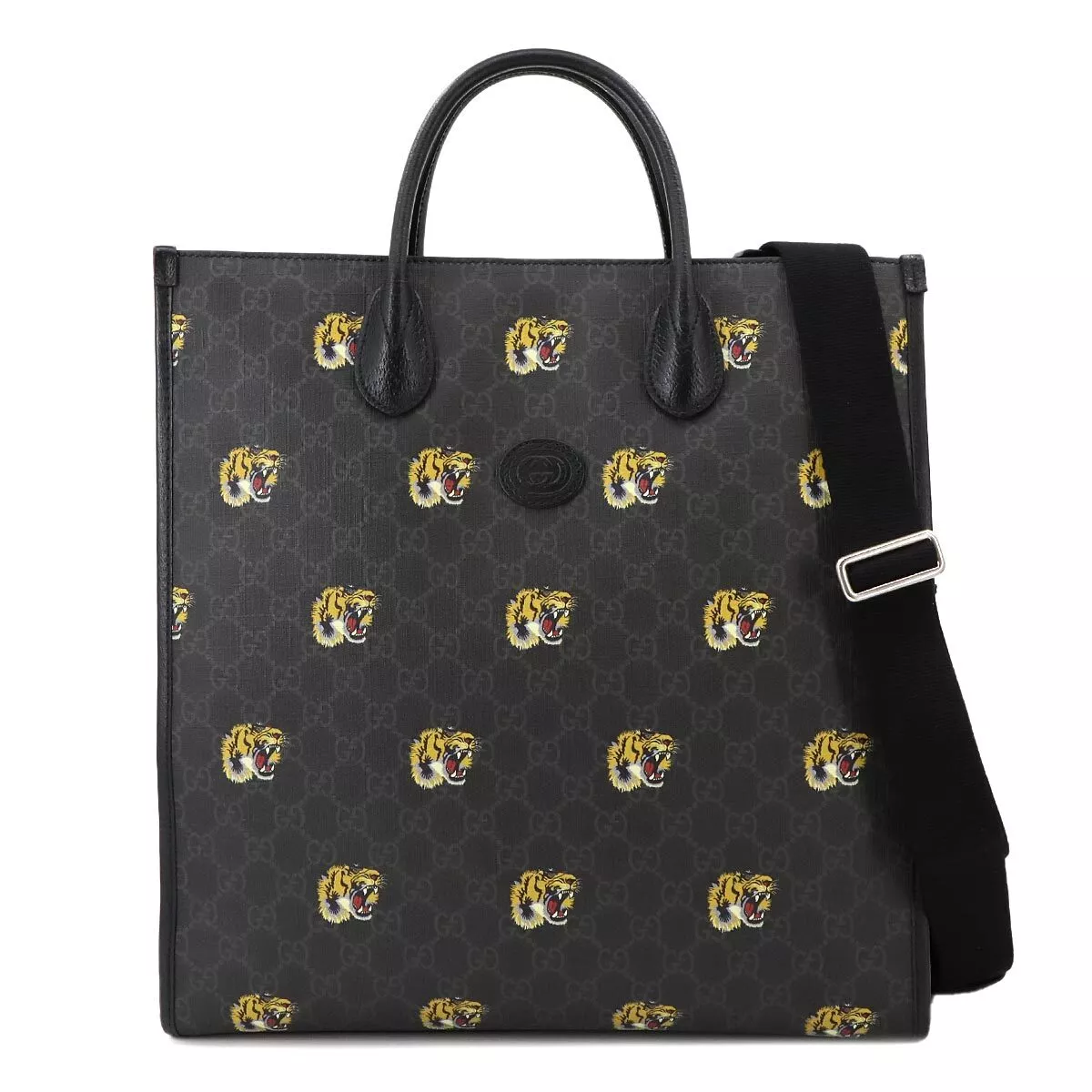 Sac à bandoulière fourre tout GUCCI GG Supreme Tiger PVC cuir gris noir 674155 90266948