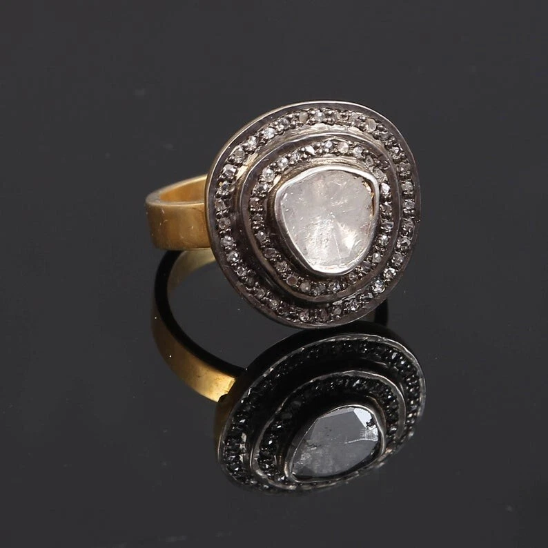 Natural Polki Diamond Ring 925 Sterling Silver Victorian Ring Gift For Her - Image 2 of 4