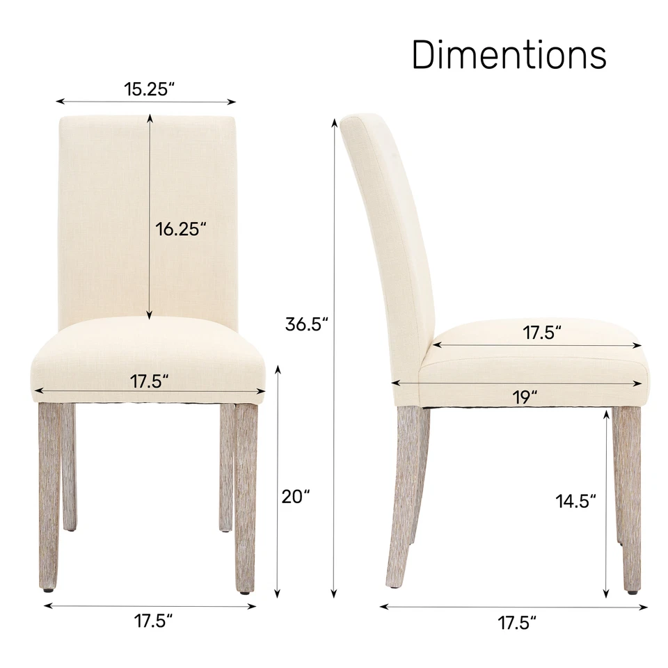 36.5" Set of 2 Dining Room Chairs Kitchen Seats Cloth Cover with Wood Legs - Image 3 of 4