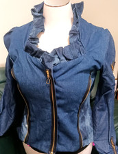 Heaven's Royalty Fashions Heavy Denim Ruffle Puffed Sleeve Jacket