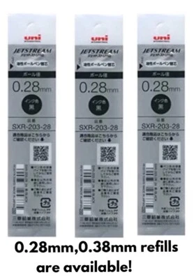 UNI-BALL Uni Jetstream EDGE Refill Black, Set of 3, 0.28mm, 0.38mm, point tip refills