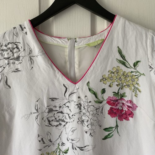 Joules Cream Dress UK 12 Pink Floral Shift Linen Blend Relaxed Knee Length - Picture 4 of 16