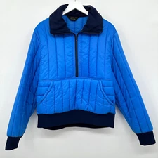 Vintage JC Penny Puffer Jacket Coat Pullover Size M L Blue 1/2 Zip Women Pockets