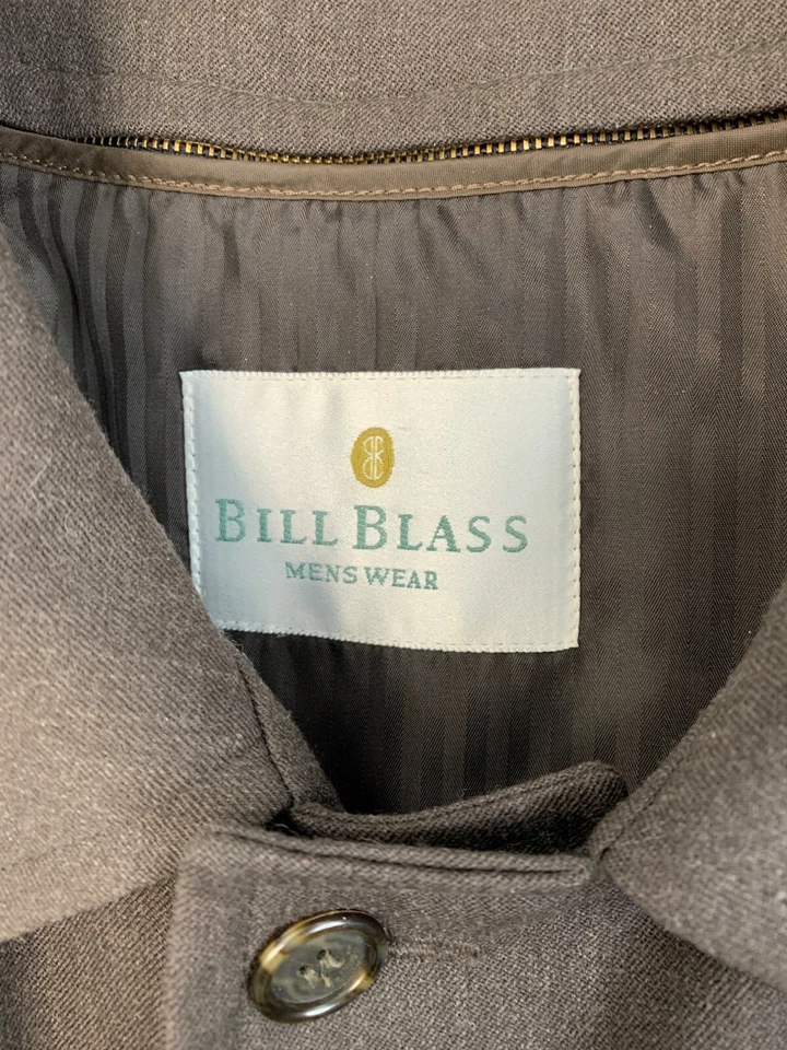 Rare Vintage Y2K Bill Blass Mens Trench Coat 48R XL Wool Single Breast Zip Away - Image 2 of 4