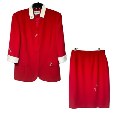 Vintage John Meyer of Norwich Red Jacket with Skirt Jeweled Dragonflies 