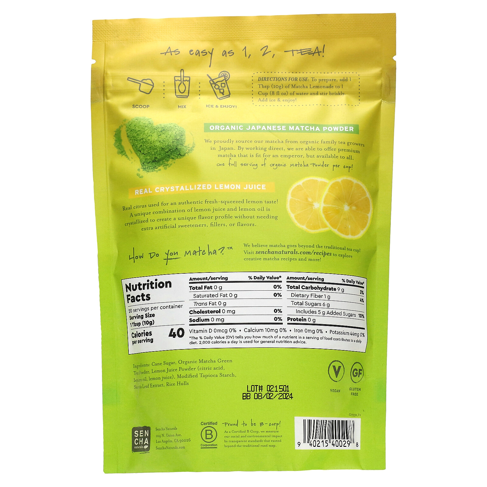 Matcha Lemonade, Ice Tea Mix, 7 oz (200 g)