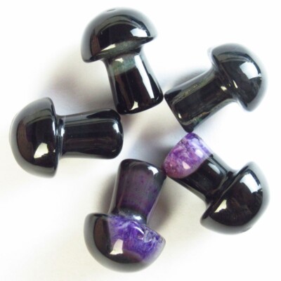 5Pcs 20x15mm Purple Black Druzy Geode Agate Mushroom Decoration