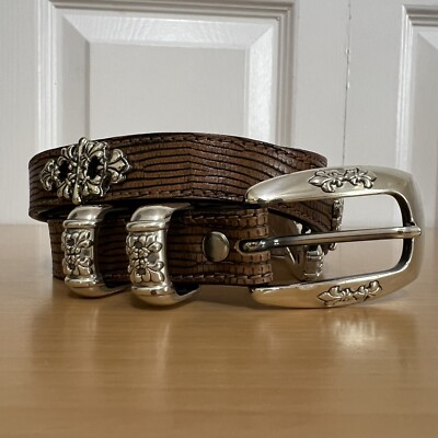 Simon Leather Belt Brown Western Silver Tone Buckle