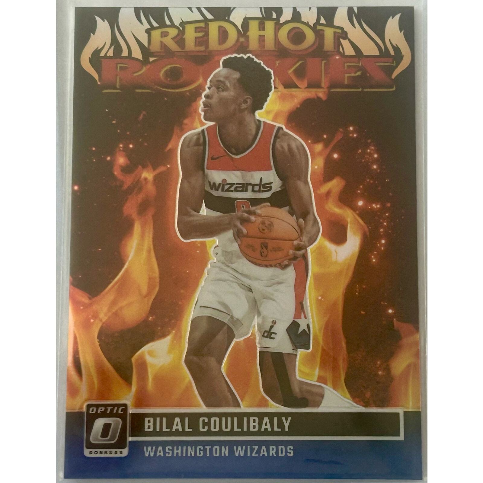 2023-24 Donruss Optic Bilal Coulibaly Red-Hot Rookies Blue SP /49 RC Wizards