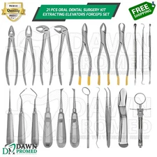 21 Pcs Oral Dental Surgery Kit Extracting Elevators Forceps Set German Grade