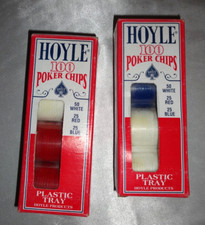 Hoyle 100 Poker Chips White Red Blue Made in the USA!!