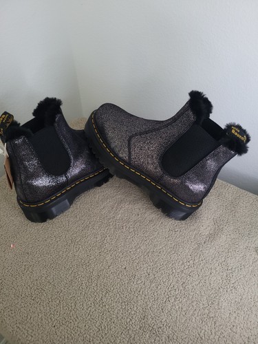 NWT Dr Doc Marten 2976 Quad FL Black Silver Metallic Faux Fur Women US 11 EU 43