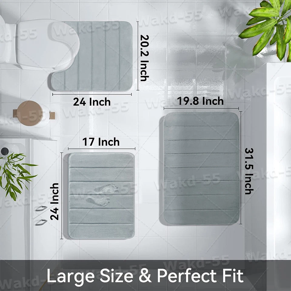 Juego de 3 alfombras de baño absorbentes de espuma viscoelástica alfombra de baño pequeña grande y contorno Foto 2 de 4