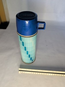 Vintage Thermos Blue Mosaic Vacuum Bottle