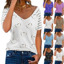 Womens Blouse Striped Short Sleeve Summer Top Casual Loose Tee Shirts PLUS SIZE