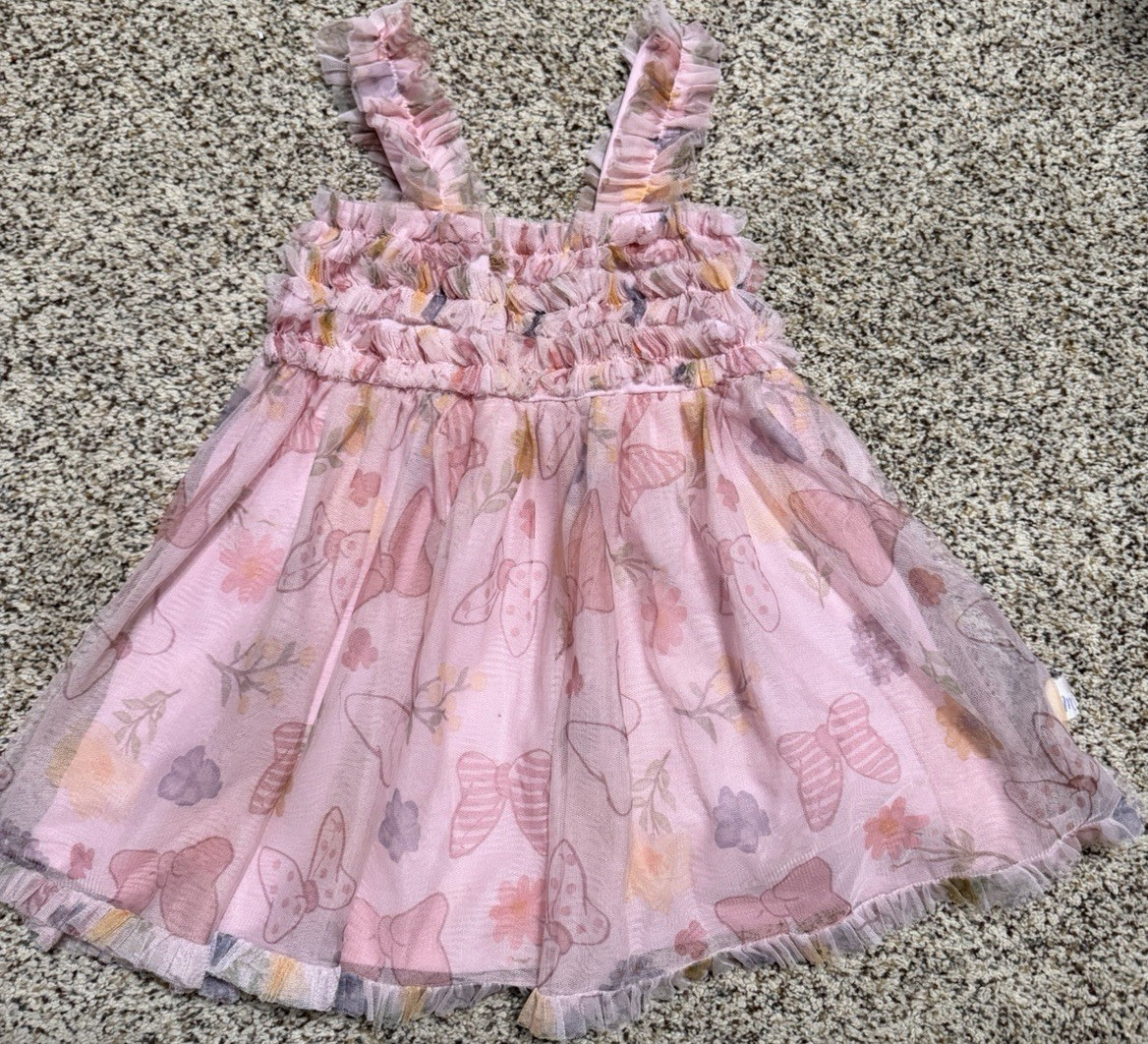 Disney Junior Minnie Minnie Mouse Pink Tulle Ruffle Smocked Sundress 2T