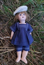 Poupée BLEUETTE 27cm_SFBJ 60 8/0 Tête Porcelaine_YEUX bleu Fixes 