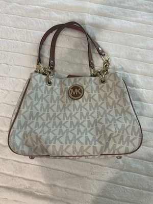 Michael Kors Logo Satchel Top Handle Bag, Double Handles, Detachable Strap, Gold