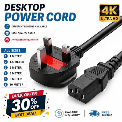 Netzkabel UK Stecker auf Kaltgerätekabel (PC Netz Wasserkocher Kabel) C13 1m/2m/3m/5m/10m Posten
