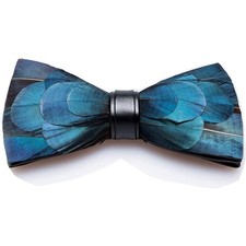 Feather Bow Tie Peacock Pre-tied tie Brooch Sets Medium, Blue