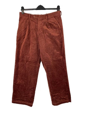 MNG Mango Pantalon Homme T 42 Brun Rouge Velours Côtelé Droite Casual Stretch - Photo 1/4