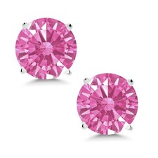 1.68 Cttw Pink Zirconia Stud Earrings for Women 14K White Gold 6MM Fine