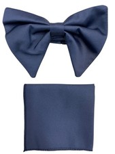 Large Blue Bow Tie Set With Pocket Square For Men